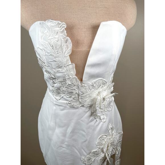 Sau Lee Fleur Floral Appliqué White Strapless Mini Dress Size 4 - Picture 6 of 10